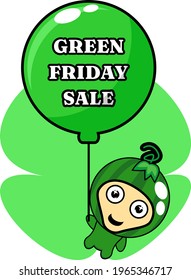 Green Watermelon Friday Sale Mascot Character Costume Vector Illustration, perfect for advertising or promotion