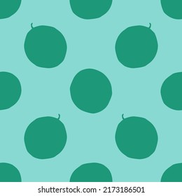 Green Watermelon Fruit Seamless Pattern, in Flat Design Style. Hand Drawn Cartoon Water Melon Fruits on Blue Background, Simple Tropical Design. Summer Illustration.