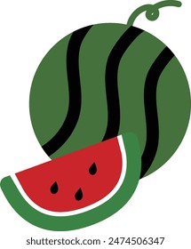 Green watermelon illustration. Simple illustration with a cartoon feel
