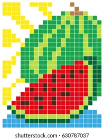 Green watermelon. Pixel art. Vector illustration