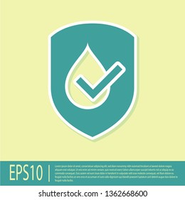 Green Waterproof icon isolated on yellow background. Water resistant or liquid protection concept. Flat design. Vector Illustration
