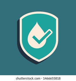 Green Waterproof icon isolated on blue background. Water resistant or liquid protection concept. Long shadow style. Vector Illustration