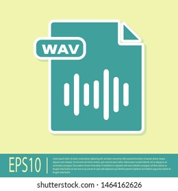 Green WAV file document. Download wav button icon isolated on yellow background. WAV waveform audio file format for digital audio riff files.  Vector Illustration