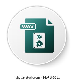 Green WAV file document. Download wav button icon isolated on white background. WAV waveform audio file format for digital audio riff files. White circle button. Vector Illustration