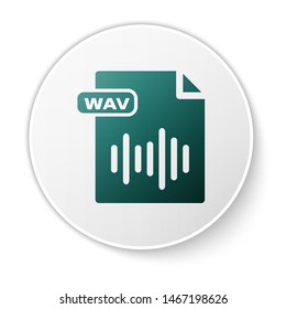 Green WAV file document. Download wav button icon isolated on white background. WAV waveform audio file format for digital audio riff files. White circle button. Vector Illustration