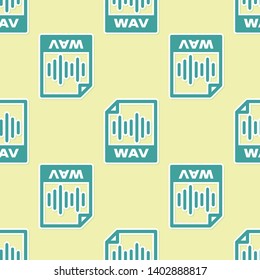 Green WAV file document icon. Download wav button icon isolated seamless pattern on yellow background. WAV waveform audio file format for digital audio riff files. Vector Illustration