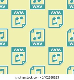 Green WAV file document icon. Download wav button icon isolated seamless pattern on yellow background. WAV waveform audio file format for digital audio riff files. Vector Illustration