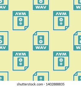 Green WAV file document icon. Download wav button icon isolated seamless pattern on yellow background. WAV waveform audio file format for digital audio riff files. Vector Illustration