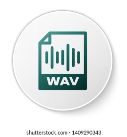 Green WAV file document icon. Download wav button icon isolated on white background. WAV waveform audio file format for digital audio riff files. White circle button. Vector Illustration