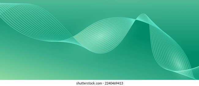 green wave abstract background with glowing wave. Shiny moving lines design elements. Modern purple blue gradient flowing wavy lines.