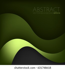 Green wave background and curve element overlap layer with dark space for text design , Vector