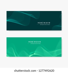 Green moiré wave banner vectors set