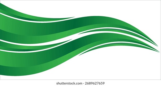 Curva de onda verde, forma de esquina de onda verde para el elemento, gráfico verde de la cinta de rayas, verde rayado. moderno