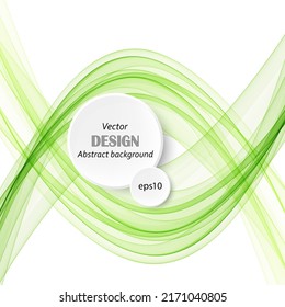 Green wave curved in an arc on a white background, the design of the horizontal lines of the wave