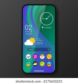 green wave custom user interface home screen realistic smartphone design, vector design illustration