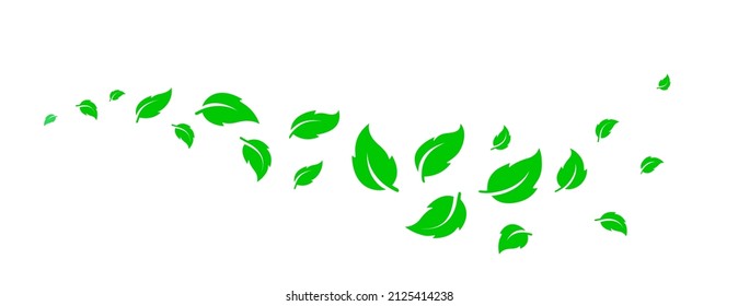 Green wave with flying leaves silhouettes icons