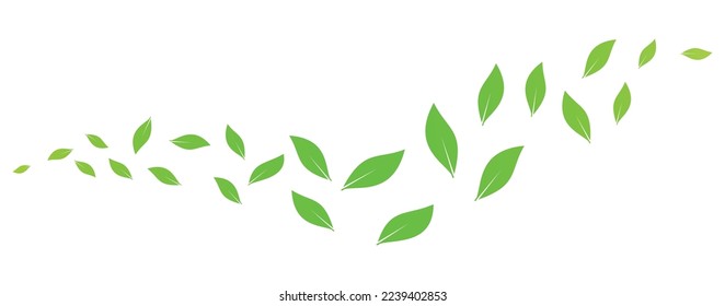 Green wave with flying leaves silhouettes icons