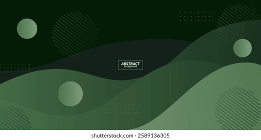 Green wave geometric design on background. Creative banner design with wave and circle shape as template. Simple horizontal banner. Vector eps10