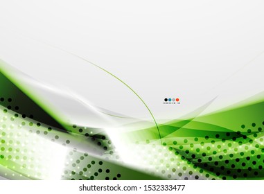 Green wave line art pattern with flowing color wave background on colorful background for web design. 3d technology style banner.
