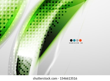 Patrón de arte de la línea de onda verde con fondo de onda de color fluido sobre fondo colorido para el diseño web. Banner estilo tecnología 3d.