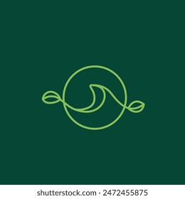 green wave nature leaf line logo design vector