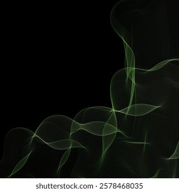 Green wave on a black background. Abstract vector pattern.