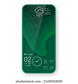 green wave operating system user interface home screen mobile app, vector design illustration