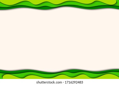 Green wave paper cut out frame design vector