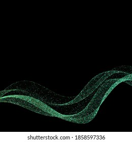 Green wave with green sparkles. Festive design element