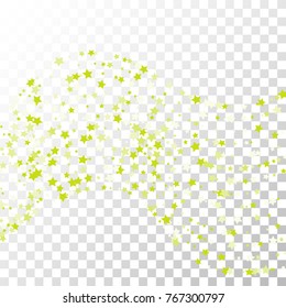 Green Wave Stars Confetti Lines on Transparent Background. Invitation Background. Banner, Greeting Card, Christmas and New Year card, Postcard, Packaging, Textile Print. Beautiful Starry Sky