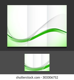 green wave trifold template illustration design over a grey background