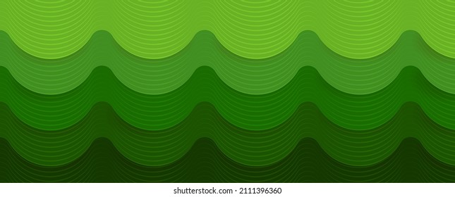 Banner vectorial de onda verde con efecto de sombra retro 3d. Concepto colorido con efecto gradiente y líneas onduladas. Antecedentes creativos para medios sociales, sitios web o impresos.
