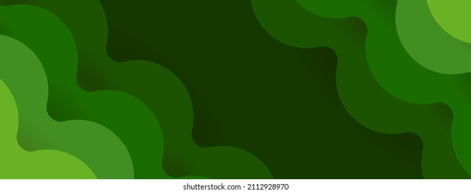 Green wave vector banner with 3d retro shadow effect. Colourful concept with gradiental effect and wavy lines. Creative background for social media, website or print.