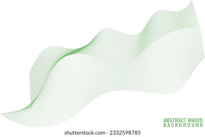 Green Waves abstract background, Curly waves line art pattern, Vector waves art lines