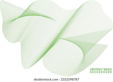 Green Waves abstract background, Curly waves line art pattern, Vector waves art lines