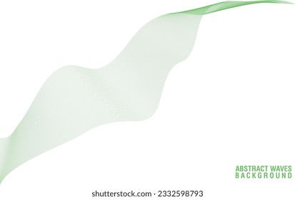 Green Waves abstract background, Curly waves line art pattern, Vector waves art lines