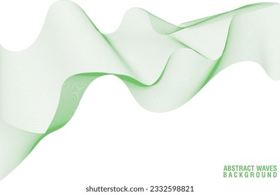 Green Waves abstract background, Curly waves line art pattern, Vector waves art lines