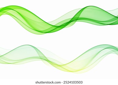 Coleção de ondas verdes, elemento de design transparente. Fluxo das ondas.