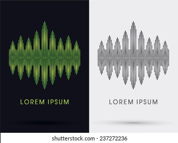 Green  waves, Music sound, logo, icon, graphic, symbol, Vector.