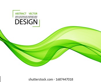 Green waves on a white background, vector abstract background.