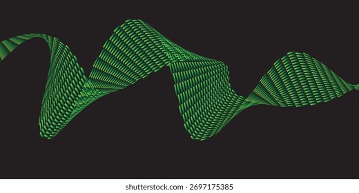 green wave-shaped abstract pattern that appears to move dynamically on a black background