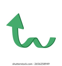 Flecha ondulada verde que apunta hacia arriba. Signo de subida, gráfico de crecimiento, ruta, símbolo de progreso. Ilustración vectorial dibujada a mano aislada en el fondo blanco, estilo plano de la historieta.