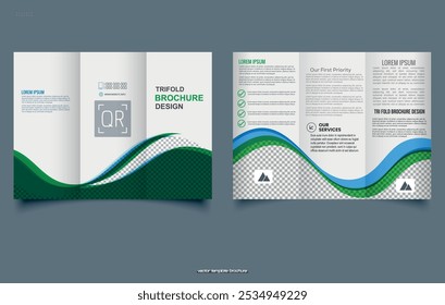 Green wavy brochure. Trifold flyer. Ready Brochure Template.