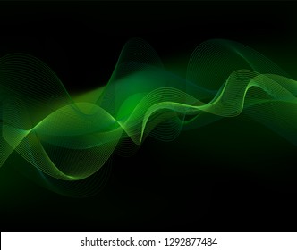 green wavy  lines on dark abstract background