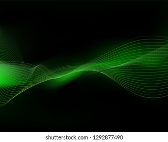 green wavy  lines on dark abstract background