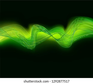 green wavy  lines on dark abstract background