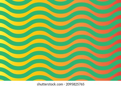 Green wavy pattern on gradient background, Wavy lines on orange and yellow backdrop. Illustration of the abstract green wave pattern on gradient.
