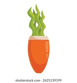 Green wavy plant growing in a orange ceramic pot, isolated on a white background