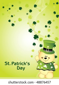 green wavy, shamrock background with cute leprechaun