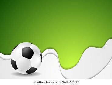Green wavy soccer background with ball. Vector graphic sport design
